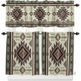 thumbnail image 2 of Kitchen Curtains Set, Brown Western Kitchen Curtains and Valances Set, Ethnic Boho Geometric Abstract Southwest Rod Pocket Tier Curtains 24 Inch Length for Cafe/Bedroom Windows, 2 of 6