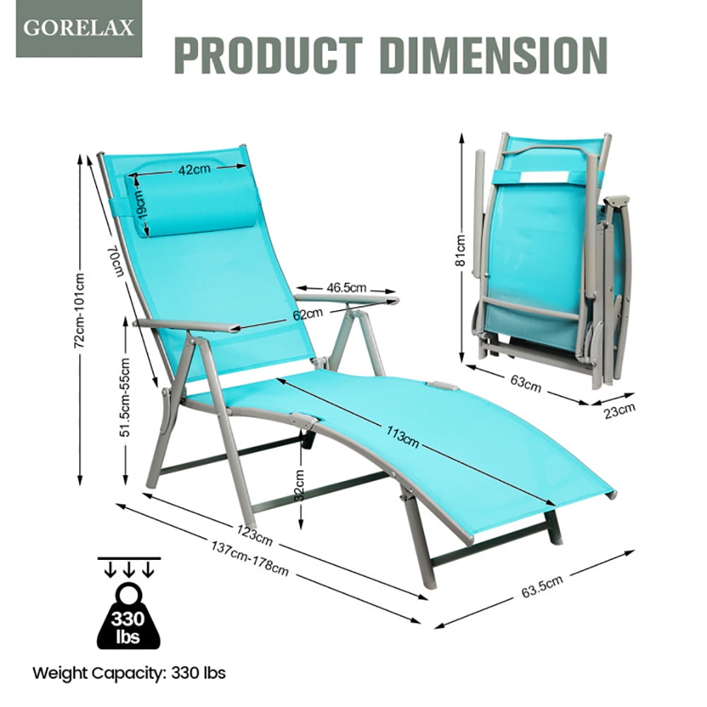 Aimee Lii Adjustable Outdoor Lightweight Folding Chaise Lounge Chair with Pillow, Patio Loungers, Blue Aimee Lii Adjustable Outdoor Lightweight Folding Chaise Lounge Chair with Pillow, Patio Loungers, Blue