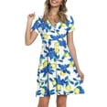 thumbnail image 1 of Qiopertar Mode Femmes Été Décontracté Col en V Imprimé Manches Courtes Robe Pliée Grandes Économies de Vacances! Moins de 5$ jusqu'à 90 % de Réduction, 1 of 8