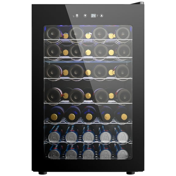 EUHOMY 44 Bottle Wine Cooler Refrigerator-Mini Fridge Glass Door for Beer Drinks Wines with Adjust Temperature Blue LED