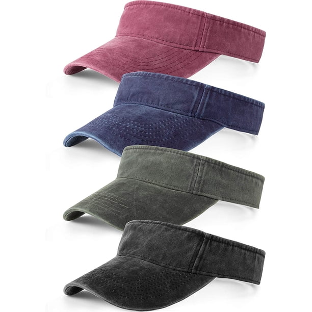 Paquete de 4 viseras para el sol para deportes de sol, visera ajustable, ropa deportiva, viseras para el sol, sombreros para hombres y mujeres (negro, rojo vino, verde oscuro, azul) Ormromra CDWJ366