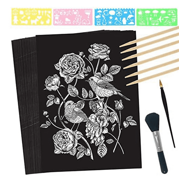 New Arrivals Scratch Paper Art Set, 50 Sheets 8x11in Black Coated Scratchboard