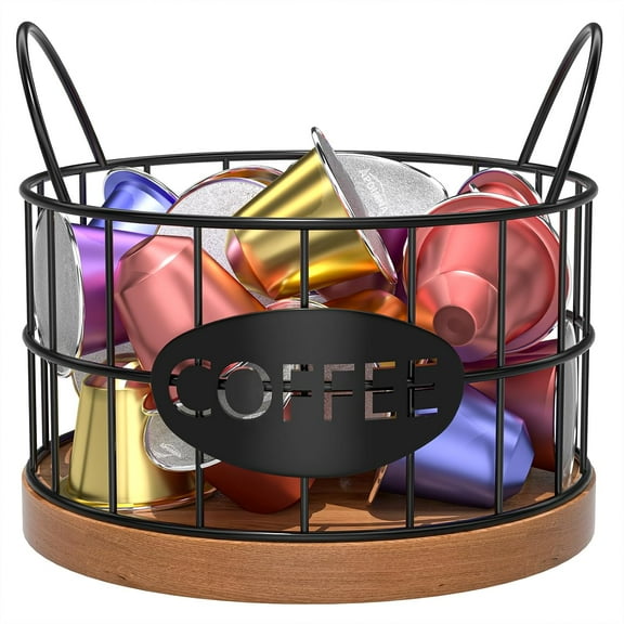 Coffee Pod Holder, Rustic K Cup Holder Organizer for Counter, Coffee Pods Storage Organizer for Coffee Bar Accessories Decor(Black-02)