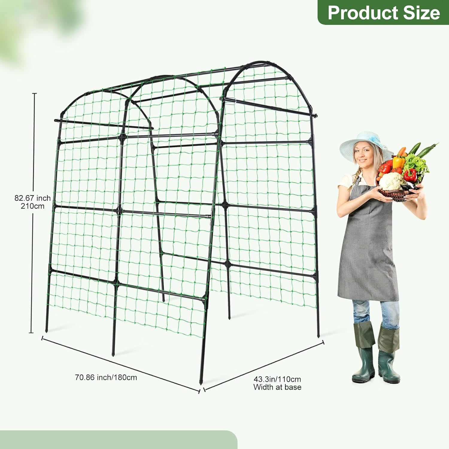 Garden Arch Tunnel Trellis for Climbing Plants Outdoor, 7 ft Tall Metal Walkway,  Archway for Vines Vegetables Yard Lawn, Cucumber Trellis for Garden Raise Bed, Black