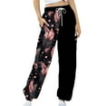 thumbnail image 3 of LEBONYARD Women's Wide Leg Trousers,Womens Trousers High Waisted,Women's Casual Trousers Printing Drawstring Pants Waist Long Pants Sweatpants with Pocket Multicolor XL, 3 of 4