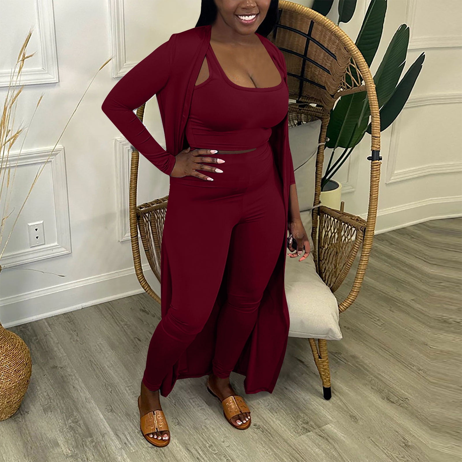 qolati Women's Piece Matching Set Plus Size Lounge Sets Crop