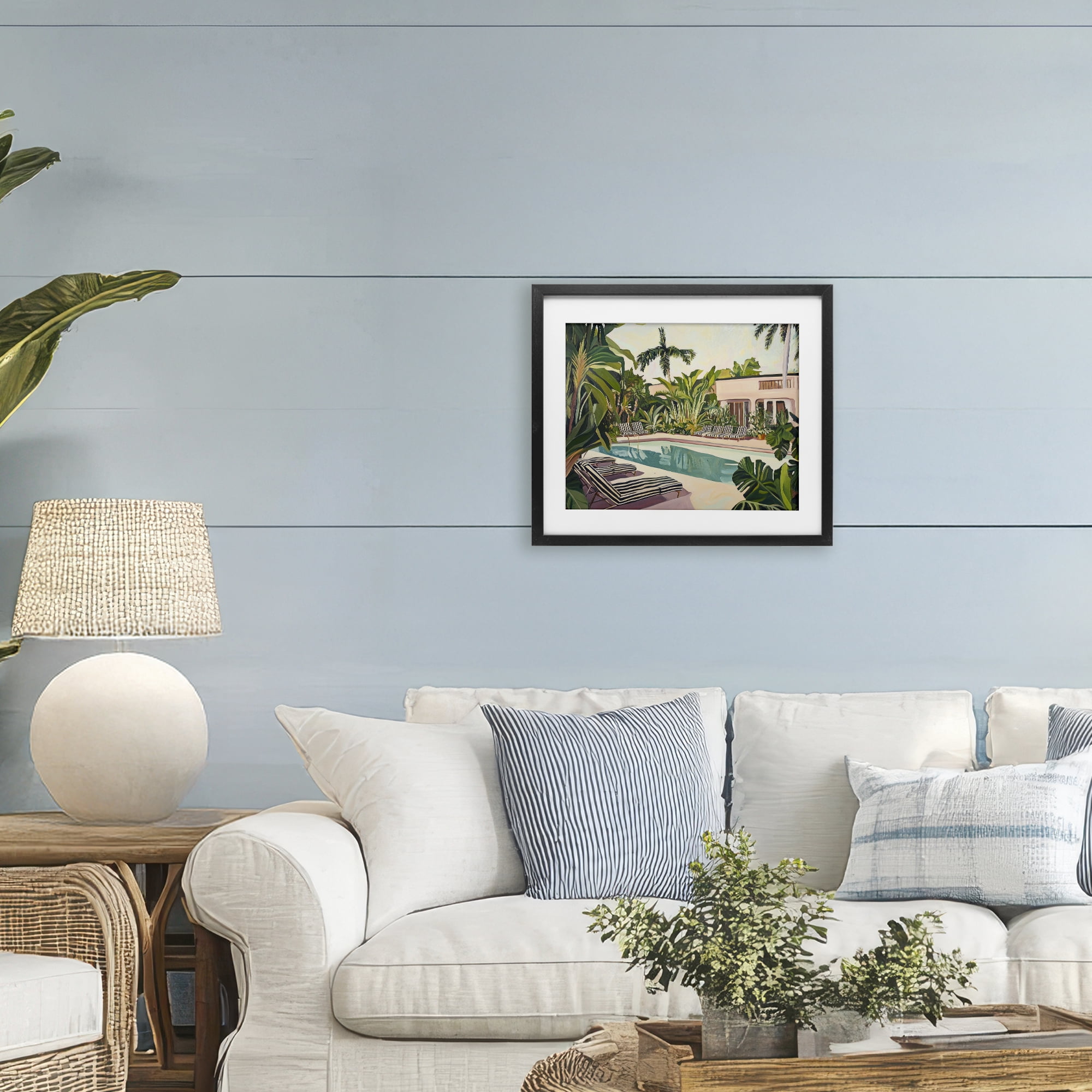 Stupell Industries Poolside Resort Lounge Chairs Black Framed Print Under Glass, design by Sisi and Seb