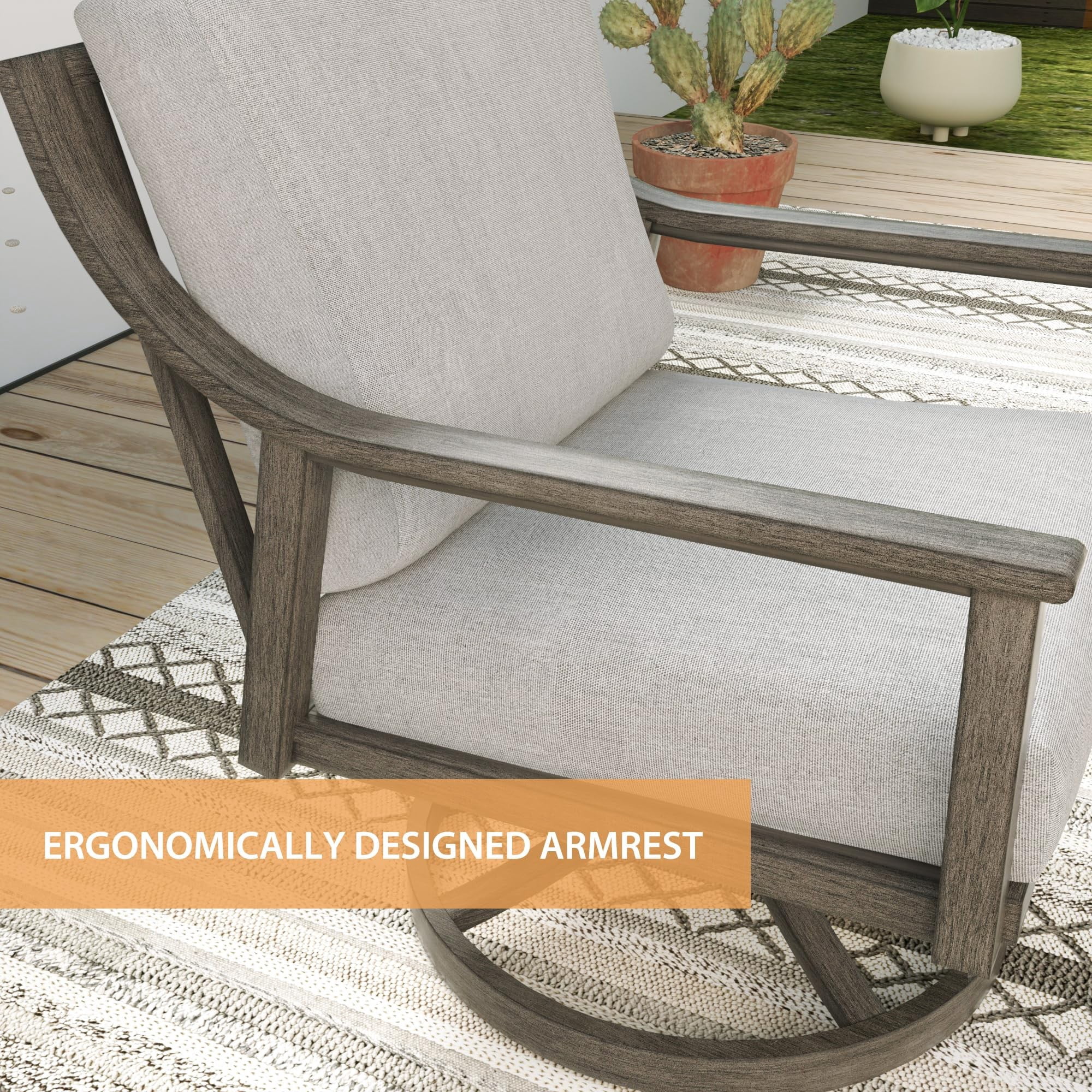 Patio Swivel Chair Outdoor Aluminum Armchair 360 Degree Rotating Sofa Chair with Thick Cushion Patio Seating for Deck Porch Backyard, White