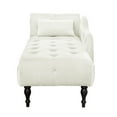 thumbnail image 2 of 60.6" Velvet Chaise Lounge Indoor, Modern Button Tufted Upholstered Lounge Sofa with Solid Wood Legs and 1 Pillow Elegant Sleeper Sofa Bed with Nailhead Trim & Armrest for Living Room, White, 2 of 6