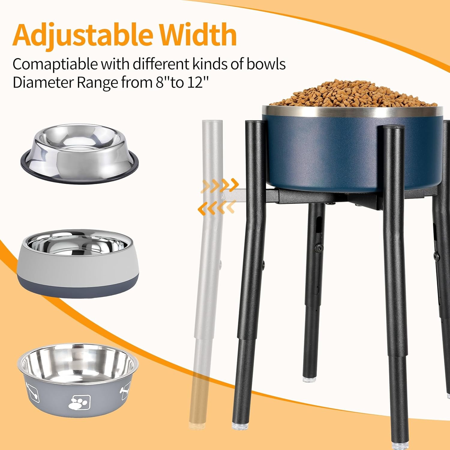 Dog Bowl Stand,Adjustable Tall Dog Food and Water Bowl Stand 8-12" Width 4 Heights,Durable Metal Elevated Dogs Bowl Holder for Medium and Large Dogs (Does not include the bowl)