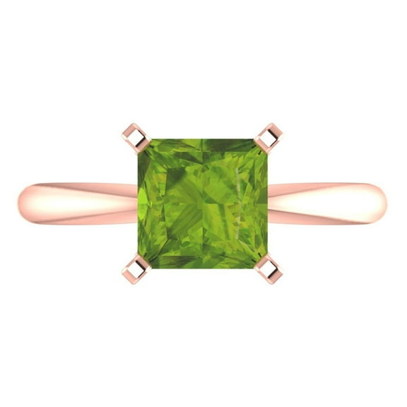 Solitaire Engagement Ring for Women - 2ct Natural Peridot in 14K Rose Gold Promise Ring