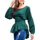 thumbnail image 4 of Wrap Peplum Blouse, High Waist Long Sleeve Tops Round Neck Fashion For Home Office Travel For Women ANGGREK No, 4 of 5