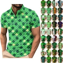 BiZtdJrK Sales of The Day Clearance Prime, Mens Short Sleeve Polos Shirts St Patricks Day Funny Printed Golf Shirts Casual Muscle Fit Tennis Tshirts Holiday Work Tops Multicolor XXXL