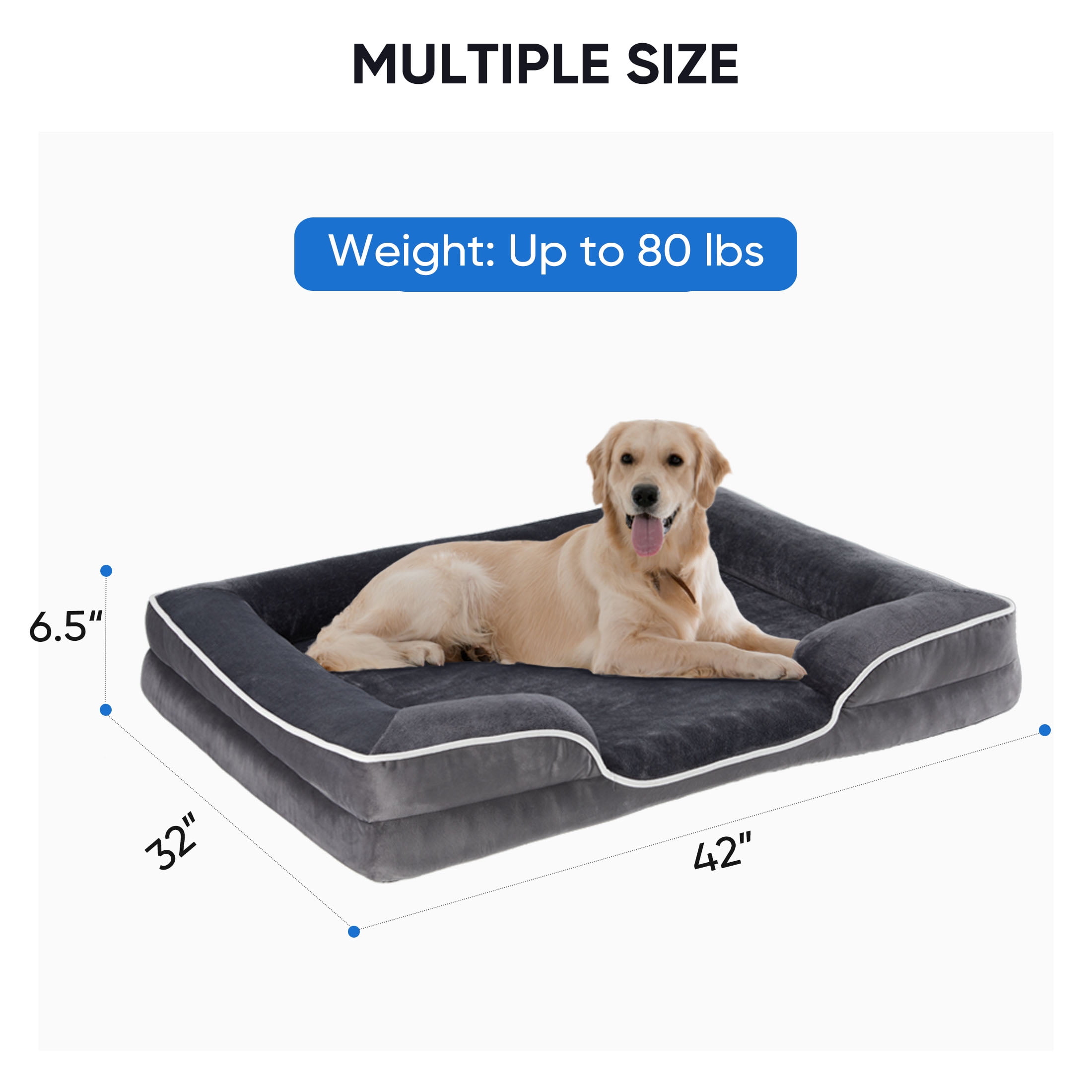 EDX Dog Bed, 42"x32" Orthopedic Dog Sofa Bed Extra Large, Supportive Foam Pet Couch Bed with Removable Washable Cover, Grey