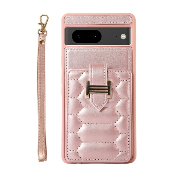 Decase Wallet Cover For Google Pixel 6a,Premium Leather Shockproof Phone Shell With Back Flip Card Slots & Ring Kickstand & Hand Strap & Crossbody Strap - rosegold