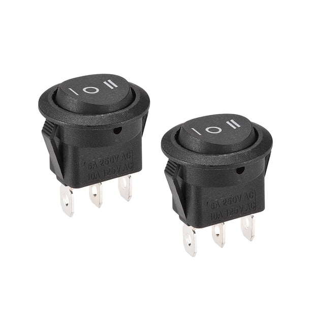 Interruptor de palanca redondo negro para barco, coche, marino, 3 pines ON/OFF/ON AC 250V/6A 125V/10A, 2 piezas