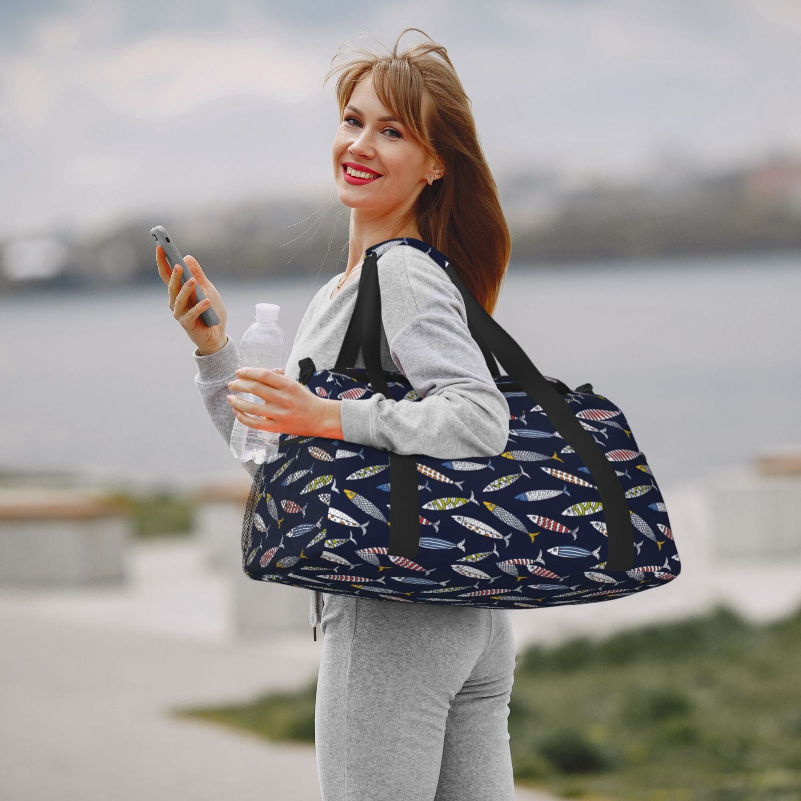 Fuzoiu Sardine Print Travel Duffle Bag,Carry On Tote Bags,Duffel Bag,Sport Gym Bag, Hospital Bag for Labor and Delivery, Overnight Bag,Luggage Bag