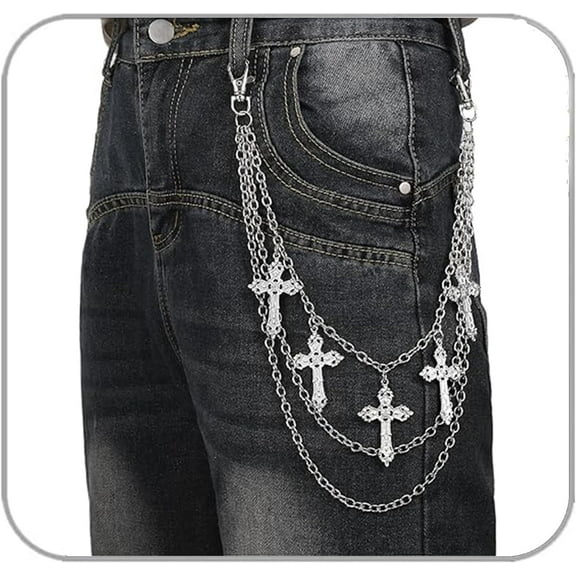 Punk Wallet Chain for Men & Women Gothic Cross Layered Jeans Biker Hip Hop Rock Pants Chain