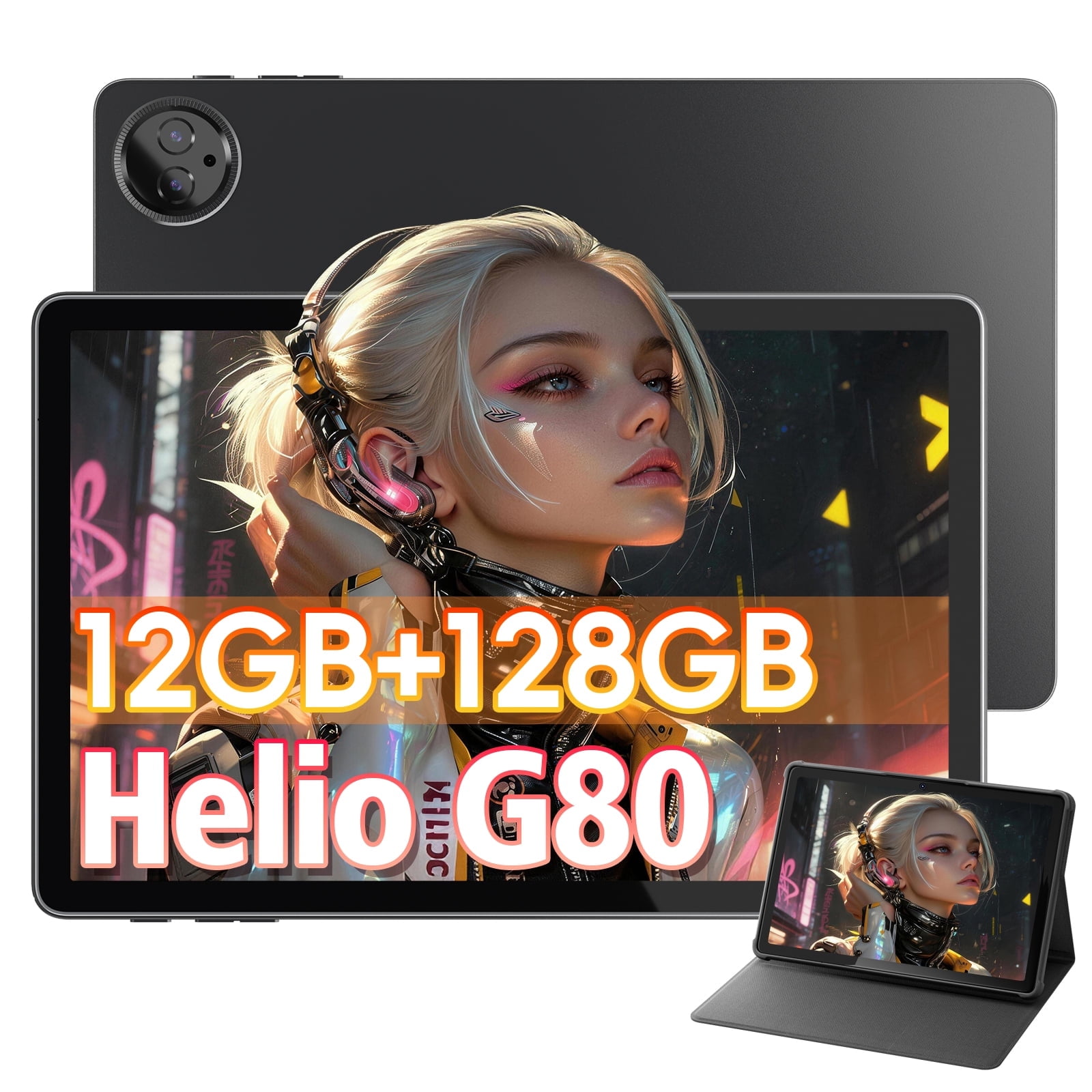 2026 Android Tablet with G80 Octa-Core for Adult,12GB RAM+128 GB ROM,10.1inch tablet with case,8+13MP Dual Camera,GMS,Gray