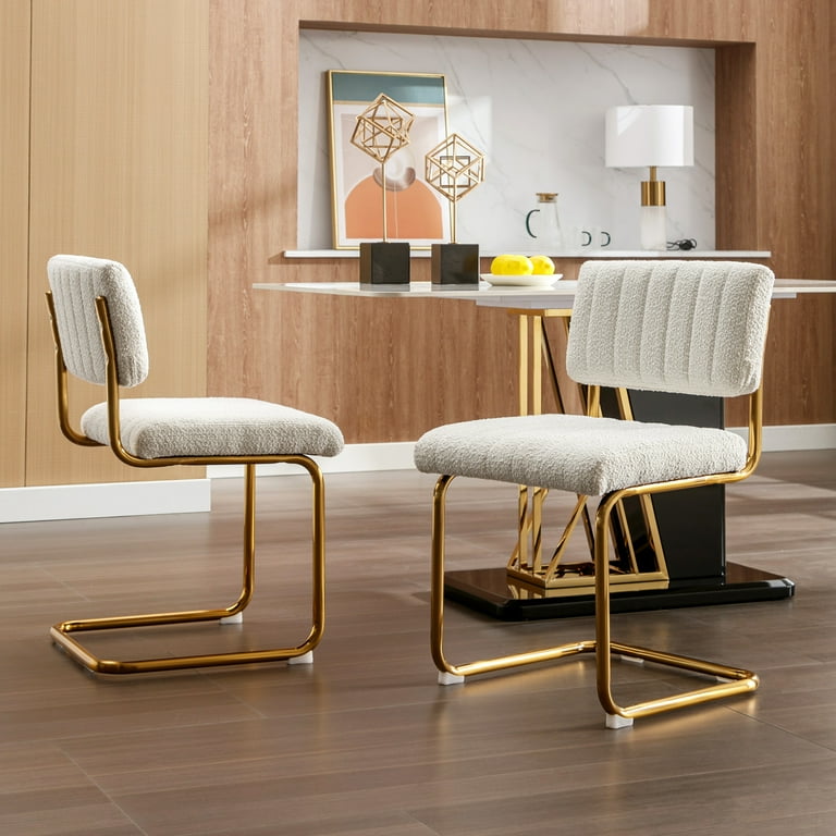 Zesthouse Set of 2 Boucle Fabric Dining Chairs Mid Century Modern Golden Base White Walmart