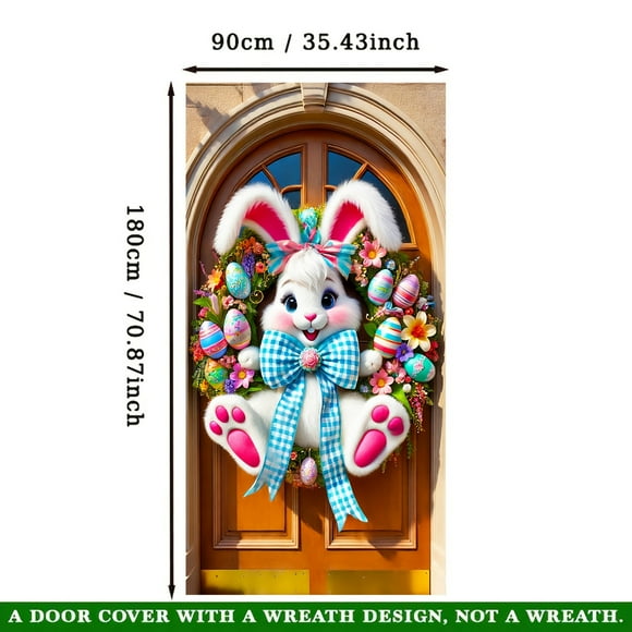 Lksixu Easter Decorations Easter Bunny Wreath Door Flag Door Hanging Door Cover Decoration Spring Easter Decor for Front Door Festive Easter Ornaments Spring Decor for Party Holiday