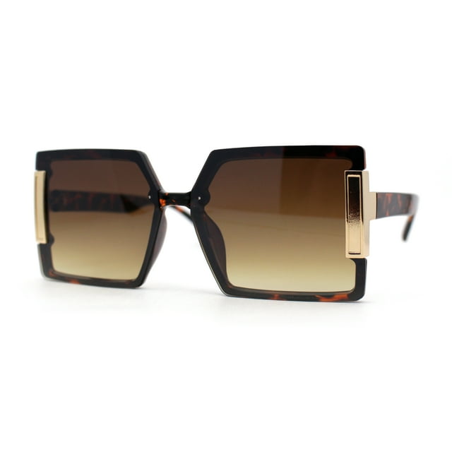 Womens Rimless Mod 90s Squared Butterfly Designer Sunglasses Tortoise Brown