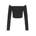 thumbnail image 6 of JGGSPWM Womens Mesh Chiffon Crop Tops Off The Shoulder Slim Fit Tshirt Tee Shirts Tunic Solid Long Sleeve Tops Y2k Blouse Pullover Black XXL, 6 of 9