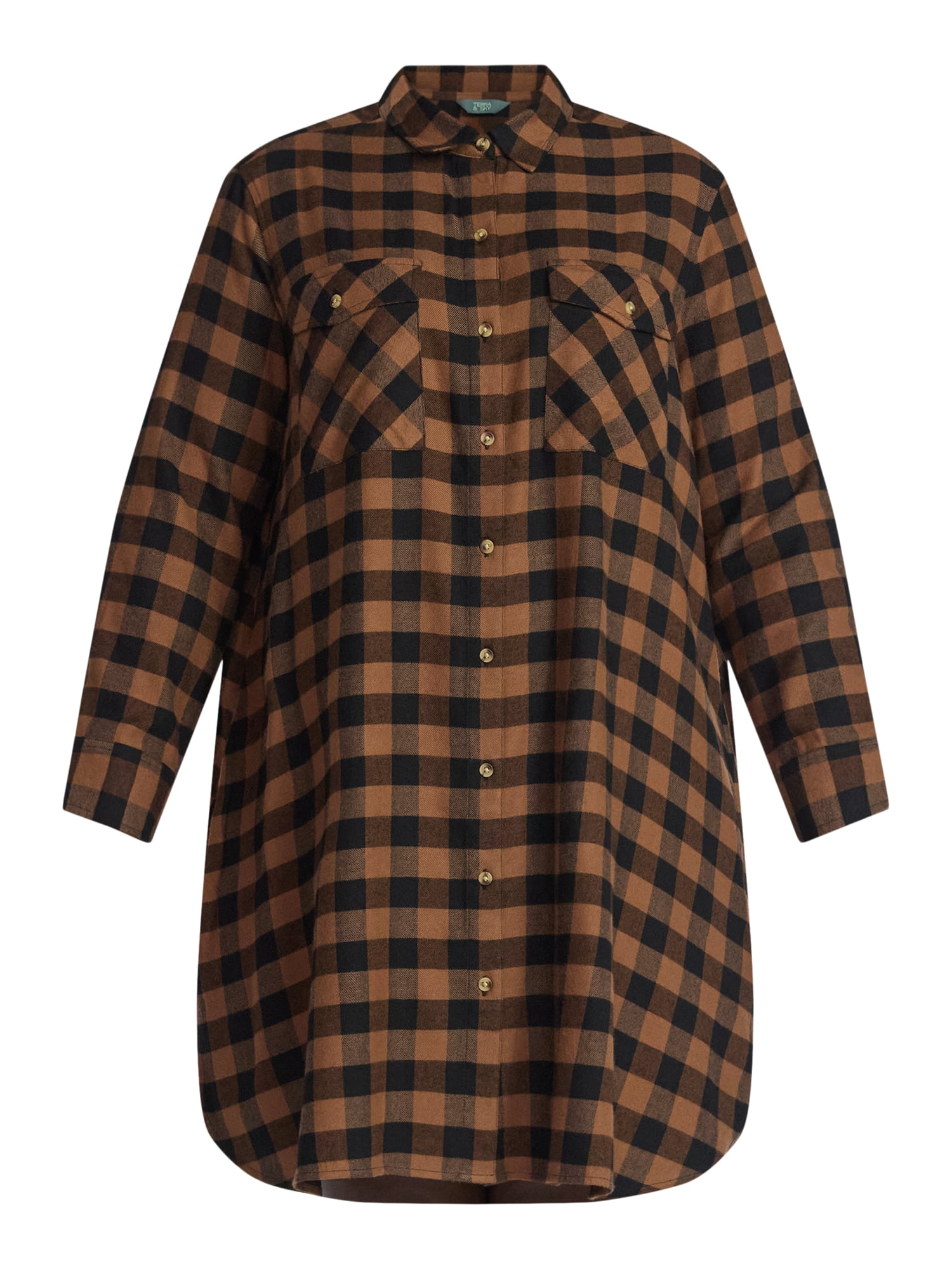 Terra & Sky Women's Plus Cotton Plaid Oversized Shirtdress, Sizes 0X-5X