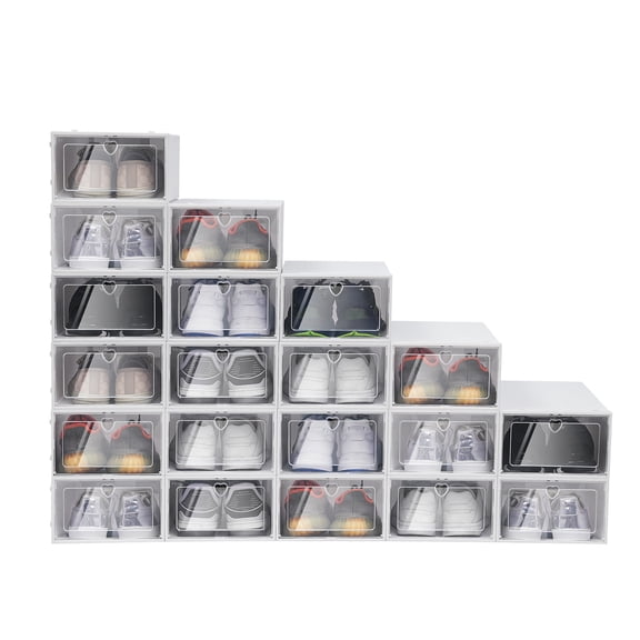 20 Pack Clear Shoe Storage Boxes, Stackable Foldable Shoe Organizer