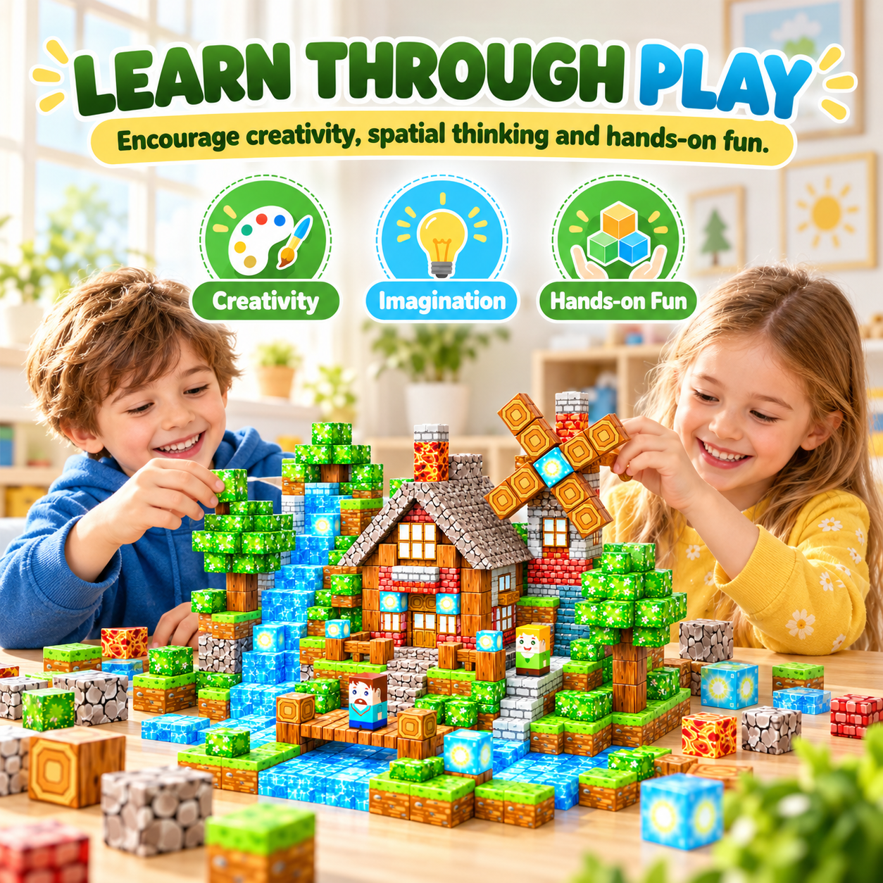 HXFOU 150-Piece Magnetic Blocks Forest Castle Set photo 7