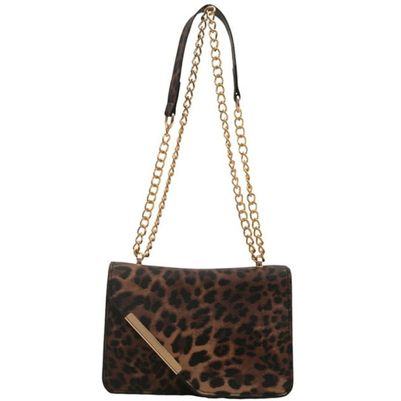 Huhudde Stylish Leopards Pattern Shoulder Bag With Chain Strap PU Leather Satchel Purse Office Crossbody Bags For Everyday Use