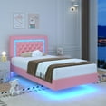 thumbnail image 6 of 4 EVER WINNER Twin Floating Bed Frame with LED Lights, LED Upholstered&nbsp;Platform Bed Frame with Diamond Tufted Headboard, Pink LED Bed Frame for Bedroom, Pink, 6 of 7