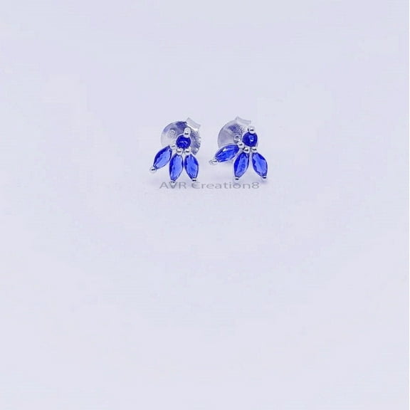 Marquise Cut Blue Sapphire Stud Earrings, 925 Sterling Silver Birthstone Jewelry Gift for Women