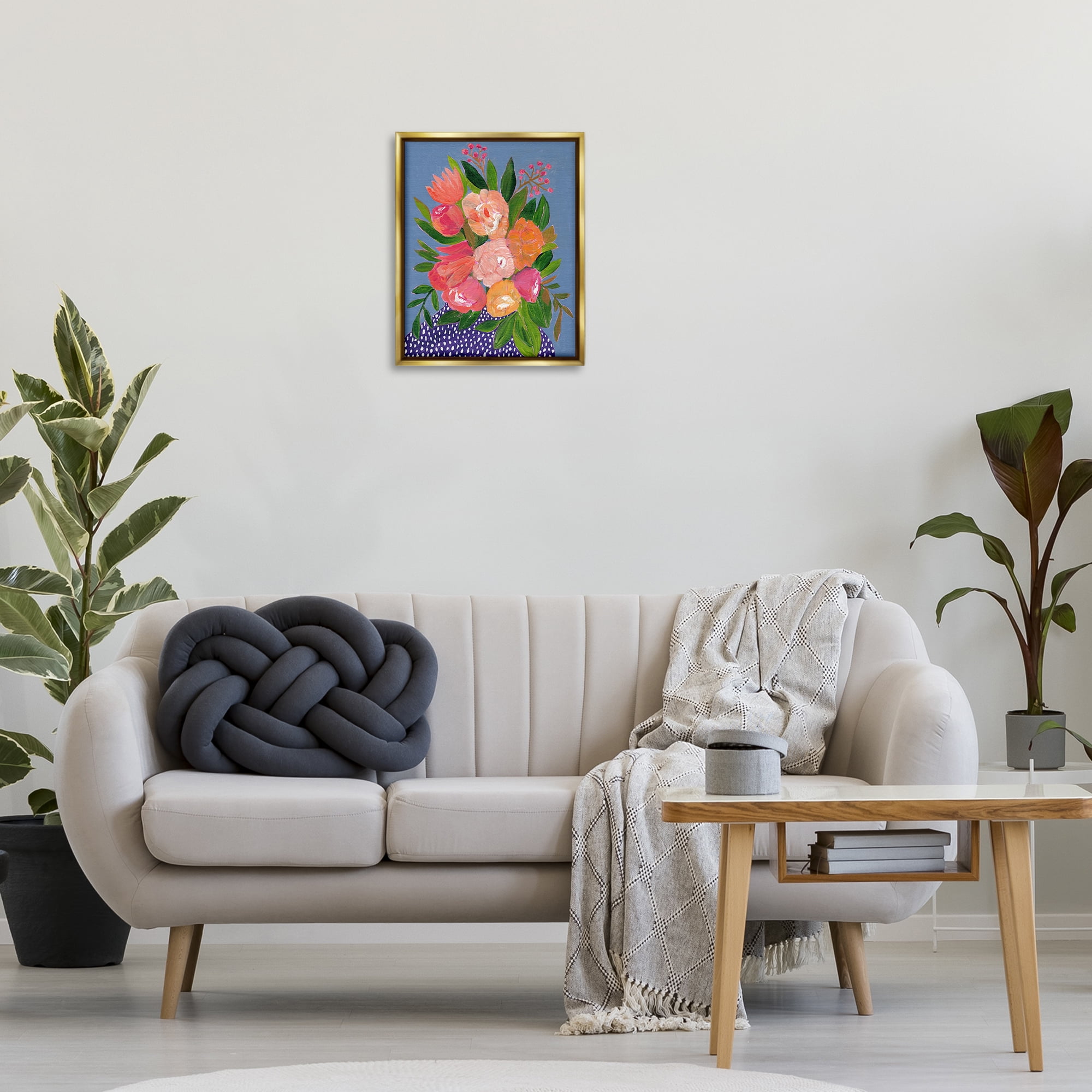 Stupell Industries Modern Speckled Flower Vase Plants & Flowers Painting Gold Floater Framed Canvas Art Print Wall Art, 17 x 21
