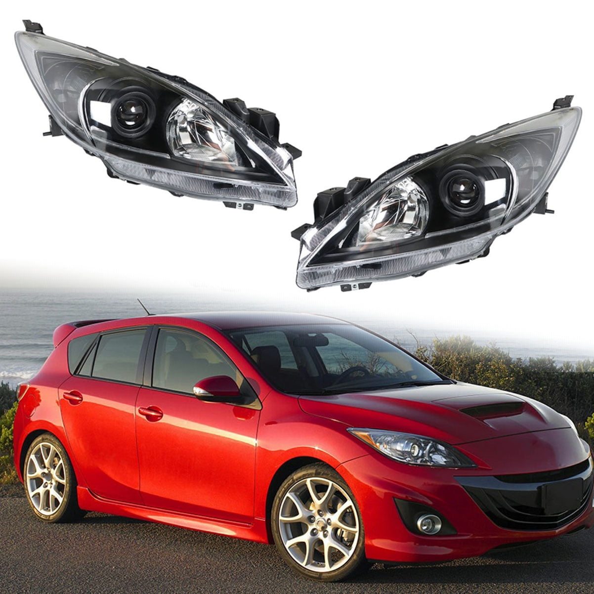 Pair of Headlight Housing Assembly Headlamps Fit for Mazda 3 2010 2011