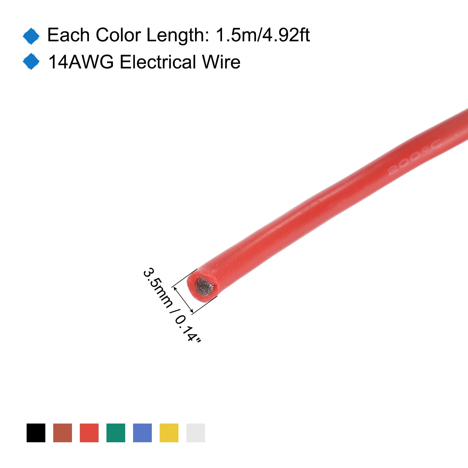 14 Gauge Silicone Wire 14AWG Stranded Wire Tinned Copper Wire High Temp Wire 7 Color 1.5m/4.92ft 7pcs