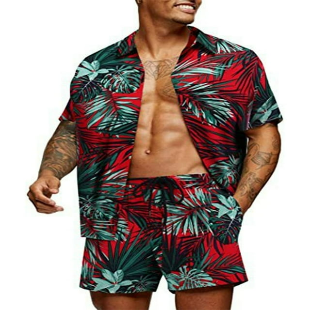 Stylish Matching Set Men‘s Printed Shirt and Shorts for Hawaii