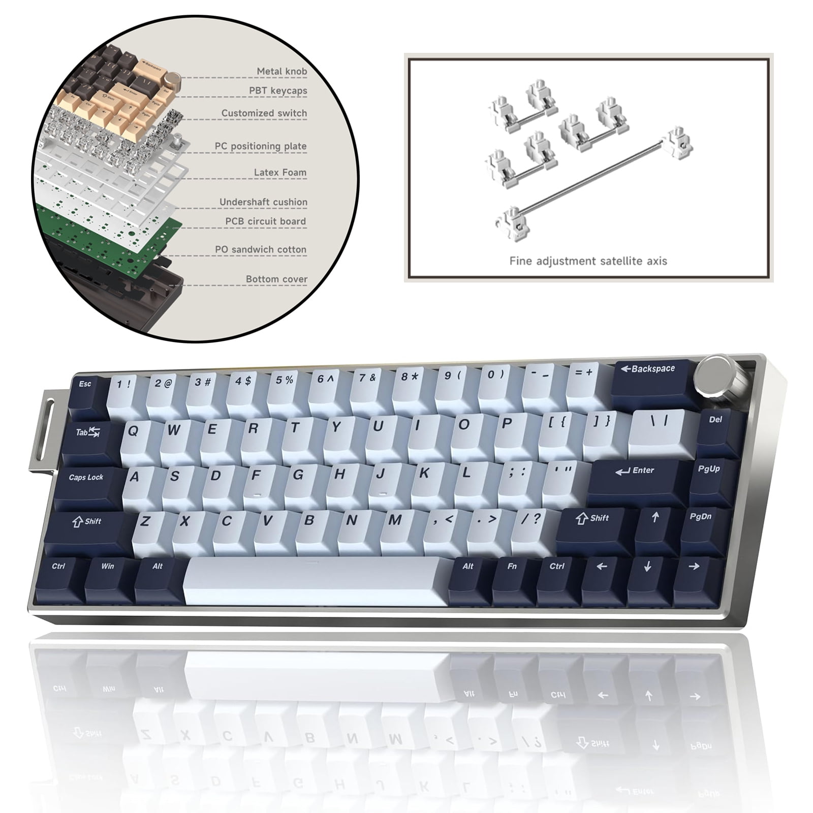 Artyond Compact Mechanical Gaming Keyboard, QMK/VIA Programmable Hot-Swappable Volume Knob, 32-bit ARM4 Chip, with RGB Backlight 68 Keys USB-C Aluminum Frame Keyboard for Games/PC/Mac, Darkblue