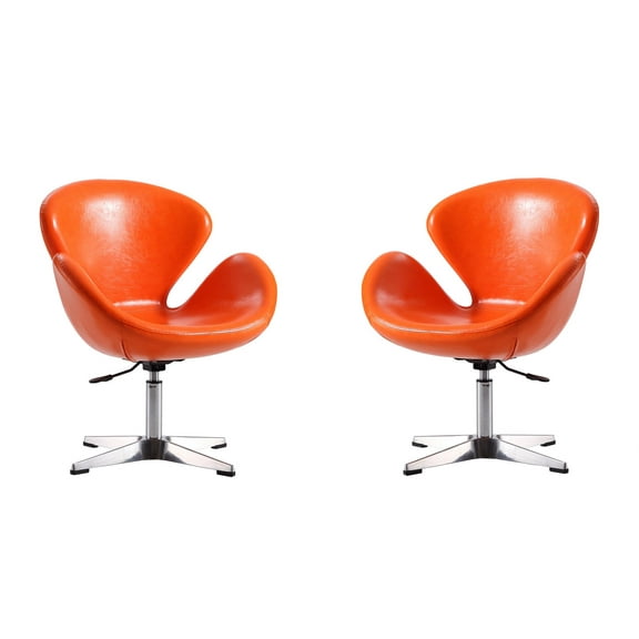 Manhattan Comfort Raspberry Faux Leather Accent Chair in Orange (Set of 2)