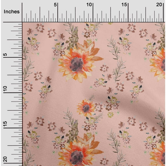 oneOone Cotton Poplin Peach Fabric Flower & Leaves Watercolor Fabric For Sewing Printed Craft Fabric By The Yard 56 Inch Wide