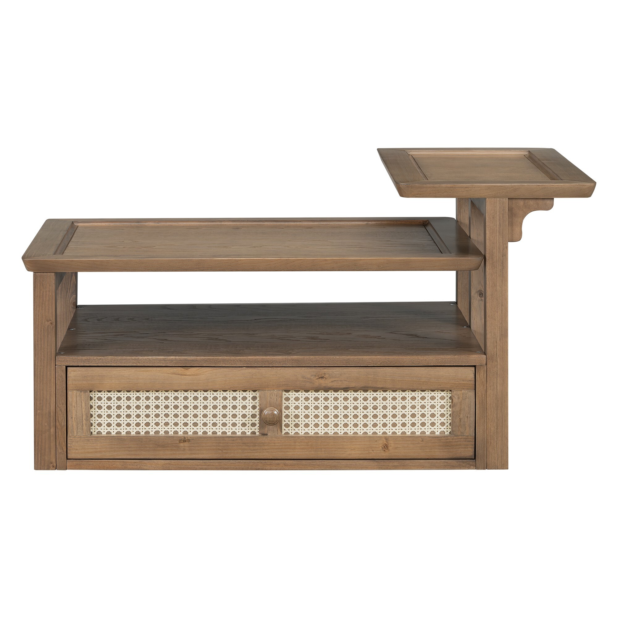 AENKYO Rustic Coffee Table with Rattan Drawer & Shelf - Modern Living Room End Table, Easy Assembly, Dark Brown