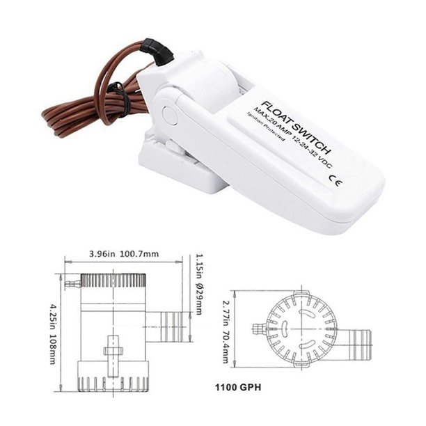 12V 1100GPH Automatic Boat Bilge Pump Float Switch, Bilge Switches, Flow Sensor for Electric Water Pump