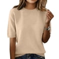 thumbnail image 2 of Duoif Womens Tops Women'S Short Sleeve Pullover Spring 2026 Fashion Crew Neck Knitted Shirt Elegant Lightweight Short Sleeve Pullover Spring Summer Beige L, 2 of 4