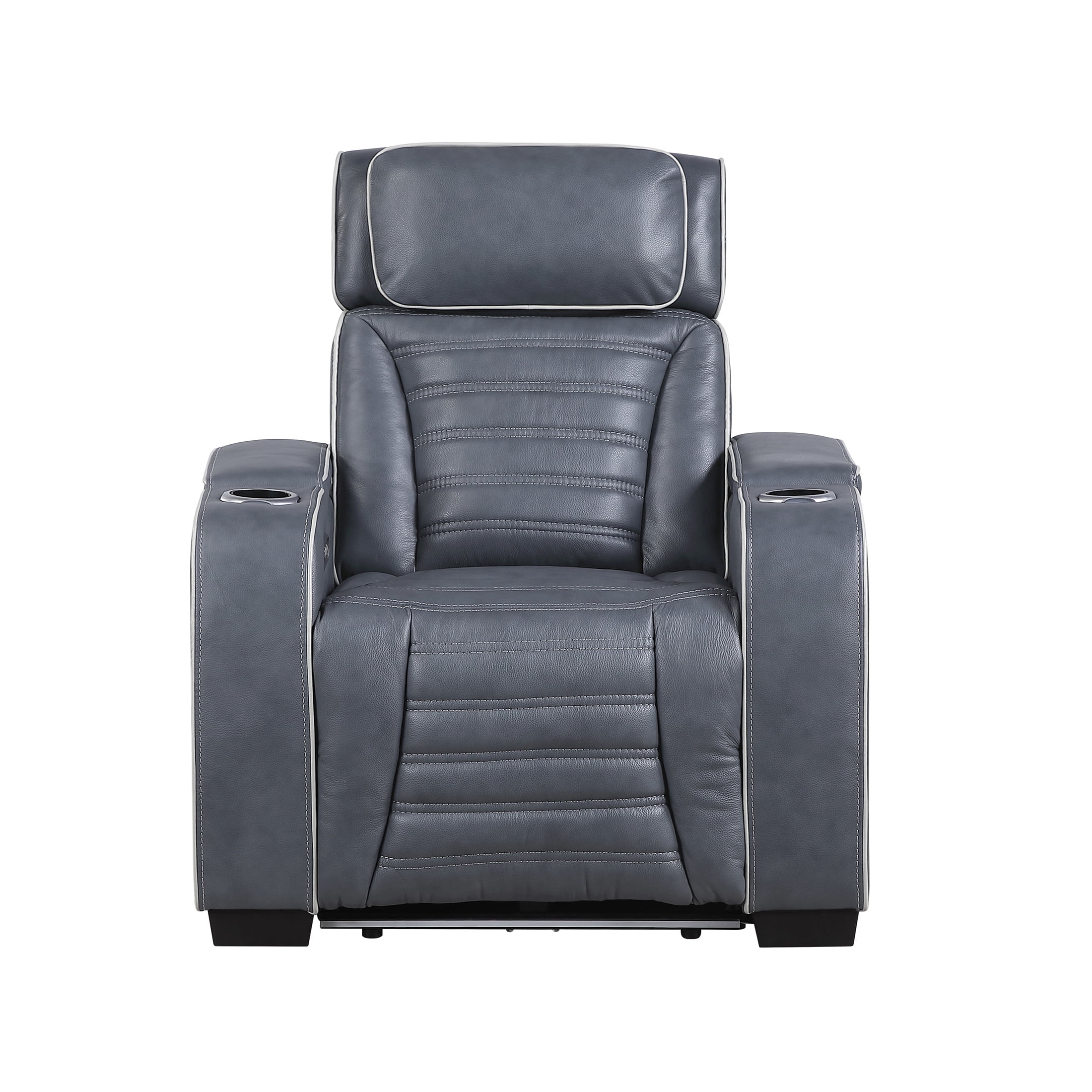 OakvillePark Elantra Leather Match Power Reclining Chair with Power Headrest/Cup holder/Storage Arms/Air Massage/Heat/LED Lighting and Charging Port, Blue