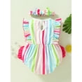 thumbnail image 3 of Bagilaanoe Newborn Baby Girl Rompers Rainbow Stripe Print Fly Sleeve Bodysuit + Headband 3M 6M 9M 12M Infant Ruffles One Piece Jumpsuit, 3 of 9