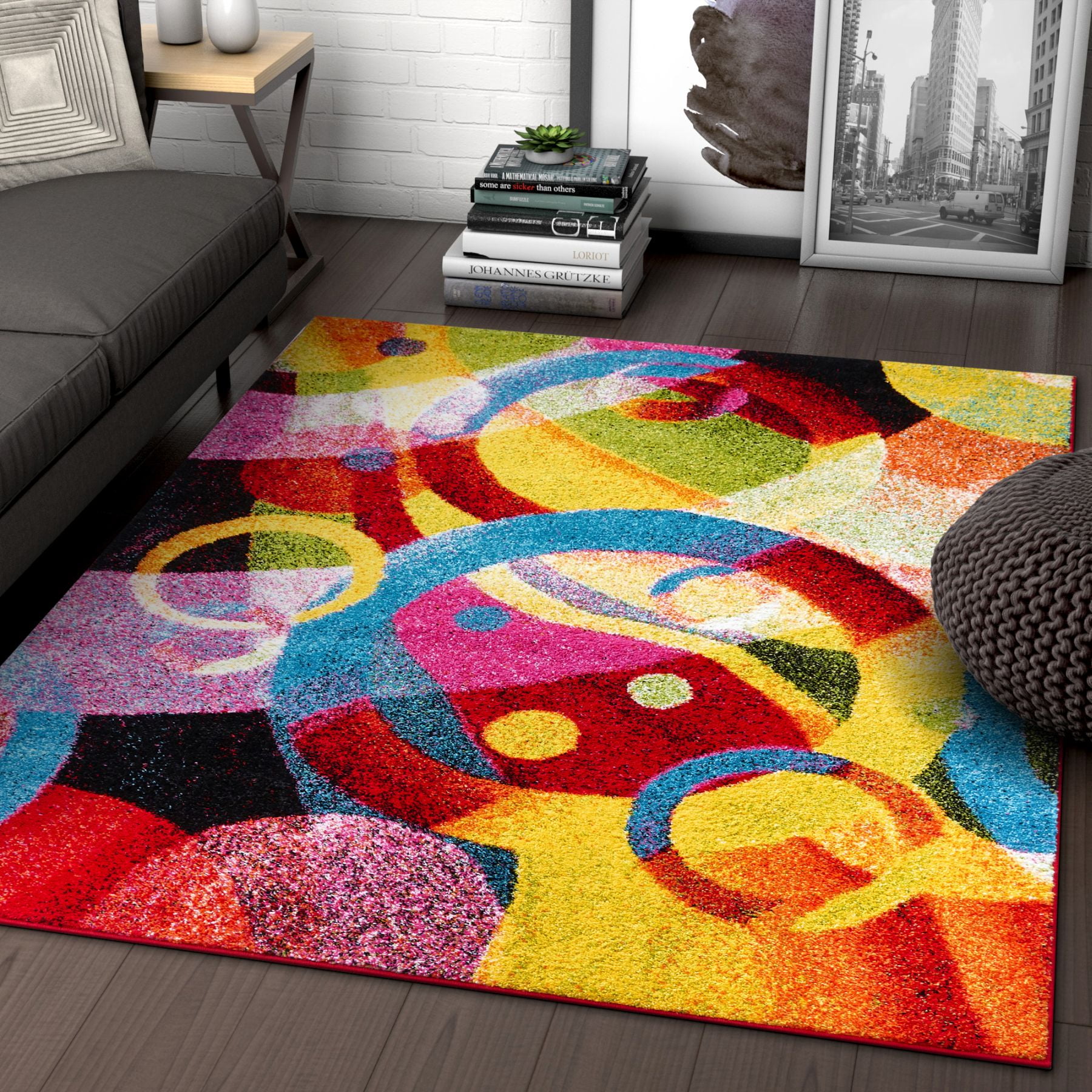 Bubble Bright Multi Circles Yellow Blue Red Abstract Geometric Lines