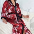thumbnail image 5 of EFINNY Women's Plus Size Floral Print Robe Long Sleeve Satin Silk Long Nightgown Bathrobe for Bridesmaid Wedding Party Loungewear, 5 of 6