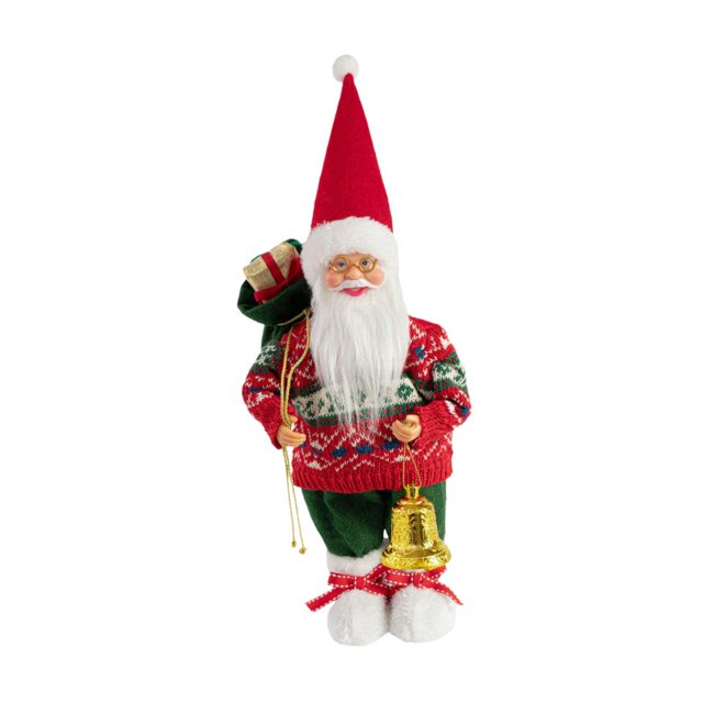 Colección de adornos de escritorio de figuras de Papá Noel de Navidad Figura de Papá Noel de pie Papá Noel Sostenga la campana dorada