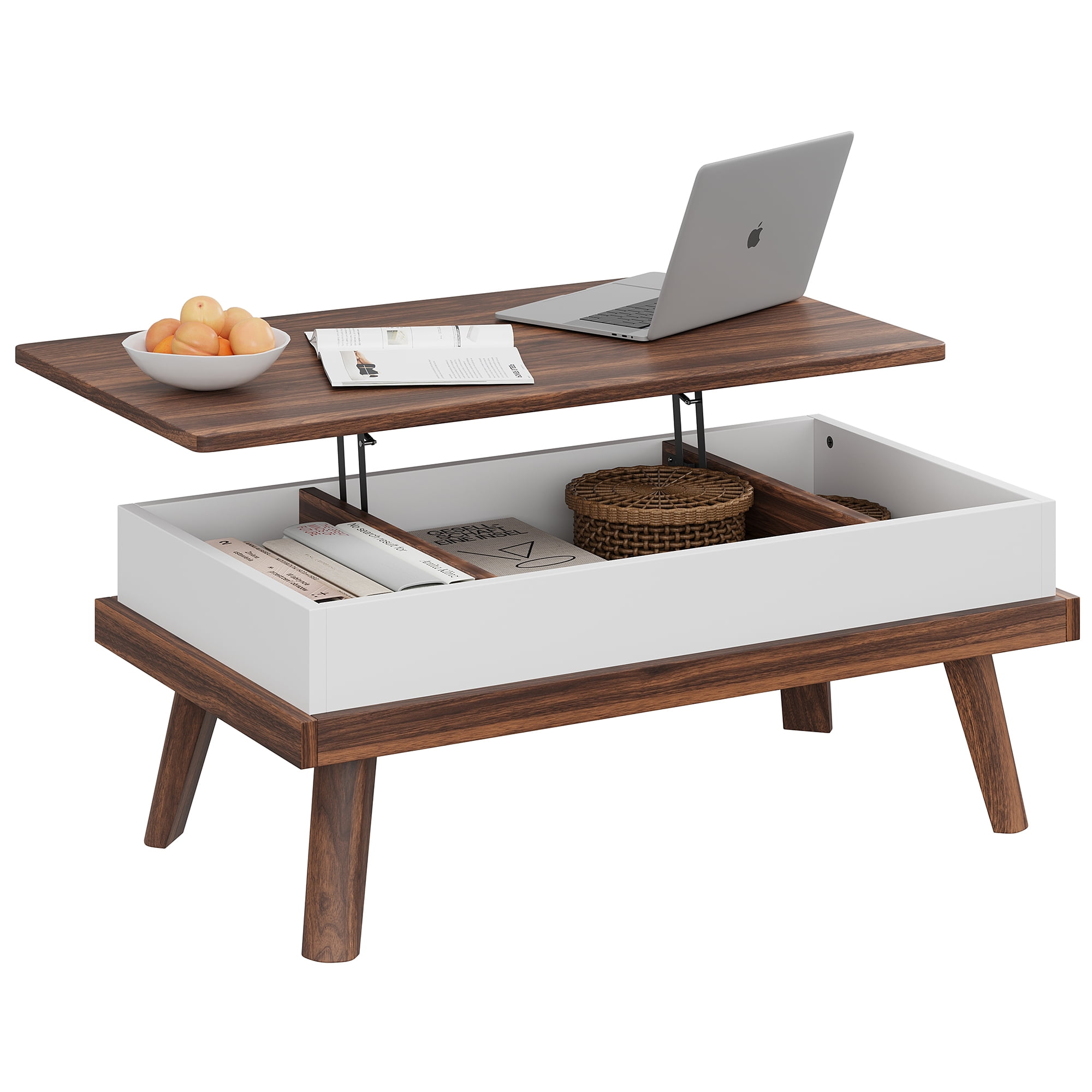 Walsunny Lift Top Coffee Tables Wooden with Storage 39.4" Farmhouse Rustic Wood Coffee Table for Living Room Reception Room Apartment Office Walnut