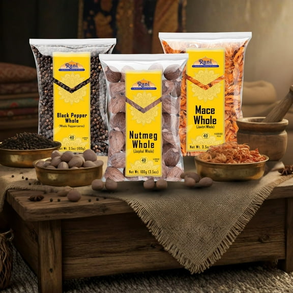 Rani Black Pepper, Nutmeg, Mace Whole Indian Spices ~ 3.5oz (100g) Combo Pack of 3 ~ All Natural | 100% Pure, Salt Free | Vegan | Gluten Friendly | NON-GMO | Indian Origin